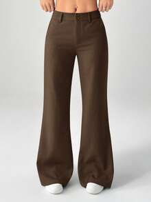 SHEIN PETITE 新款秋冬低腰休闲个性西装裤 - 咖啡棕 - 查看 5