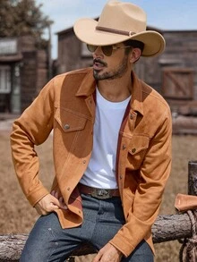 Manfinity Nomadique Men's Western Style Casual Vintage Solid Color Jacket Suede Jacket Men Western Wear Men Men Western Jacket Cowboy Jacket Men Western Jacket Men Fleece - Brown - View 1