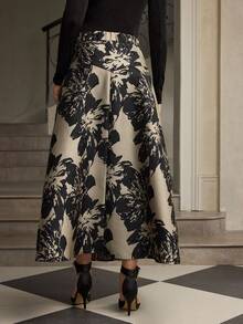 ZEYLAH 女士优雅提花花卉褶皱 A 字裙 - 黑與白 - 查看 3