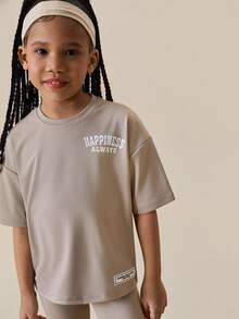 Bộ đồ thể thao kaki cho bé gái, áo phông thoải mái + quần thể thao co giãn ôm vừa vặn - Xám - Xem 2