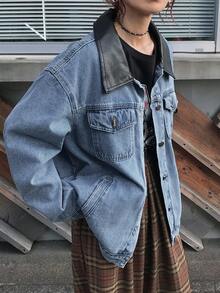 FRIFUL Women's Loose Casual Denim Jacket And Coat - Blue - View 3