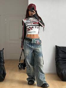 Coolane 女式圆领字母印花长袖短款修身休闲T恤 - 彩色 - 查看 2