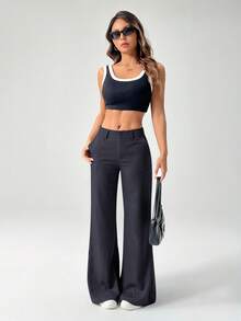 SHEIN PETITE New Style Autumn Winter Low-Waist Casual Personalized Suit Trousers - Dark Grey - View 4