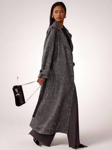 SHEIN BAE Fall Loose Fit Single-Breasted Lapel Long Casual Coat,Special Textured Fabric Jacket,Women's Winter Coat,Coat,Elegant Long Coat,Fashionable Coat - Black - View 4