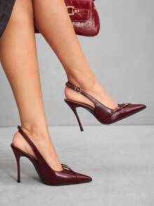 CUCCOO SZL Giày cao gót kiểu Lolita có quai sau đính nơ dành cho nữ, màu đỏ tía, thích hợp cho dịp Giáng sinh. - Màu Đỏ Sâu - Xem 10