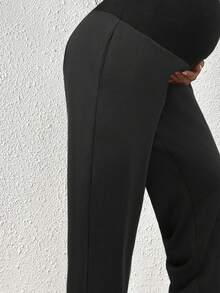 SHEIN Quần ống rộng cạp chun có thể điều chỉnh, Quần bầu, Quần ống rộng màu trơn dành cho nữ - màu đen - Xem 7