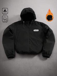 Manfinity EMRG Chaqueta con capucha casual y versátil con estampado de letras para hombres, primavera/otoño - Negro - Ver 3