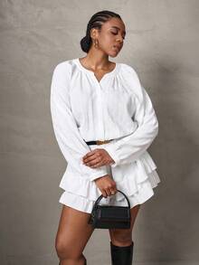 SHEIN Tall CURVE Bộ đồ liền thân đơn hàng raglan tay lỡ màu trơn cỡ lớn dành cho nữ - trắng - Xem 3