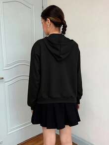 SHEIN Teen Girl Casual Comfortable Sweatshirt With Embroidered Design, Versatile - Black - View 2