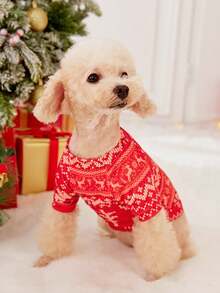 PETSIN 1pc Christmas Red Deer Pet Sweatshirt For Dogs & Cats - Red and White - View 3
