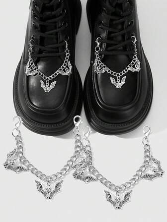 Grunge Punk 2 piezas Clips para zapatos en cadena hueca con murciélago estilo gótico retro Y2K, accesorios de moda adecuados para mujeres, uso diario o regalos para fiestas
