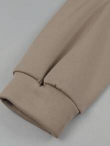 Franclia 休闲字母刺绣连帽长款卫衣，秋冬 - 卡其色 - 查看 4