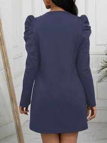 SHEIN LUNE Women's Casual Solid Color Long Sleeve Pocket Lightweight Jacket - Purple - View 2