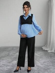 Momance Bộ 2 áo sơ mi và quần sọc thường ngày cho bà bầu - Nhiều màu - Xem 3