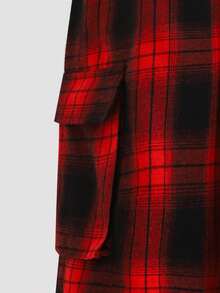 SHEIN 2pcs/Set Tween Girl Ribbed Ruffle Short Sleeve T-Shirt And Red Plaid Ruffle Pocket Casual Pants Outfit - Red - View 8