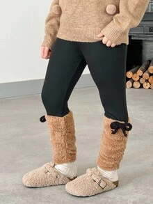 LMoss Kids Leggings casual in maglia di colore unito e morbido per ragazze giovani