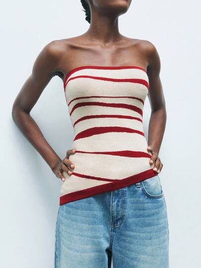 Maija 女式双色设计不对称下摆针织吊带背心，四季百搭，时尚都市风，适合商务休闲和办公室穿着