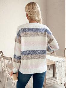 SHEIN Maternity Drop Shoulder Striped Casual Knit Pullover Sweater - Multicolor - View 2