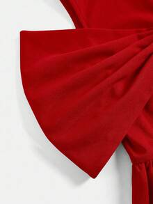 Pitira Teen Girls Partywear Pink Party Dress Big Twist Bow Wrap Midi Dress Bridesmaid Dress Elegant Formal Evening Prom Wedding Guest Dress Suitable For Graduation Ceremony, Dinner Party Dress, Spring Festival,Christmas, Halloween Fall Winter Red Teen Dress Junior Bridesmaids Dress Red Midi Dress Elegant Dress - Red - View 6