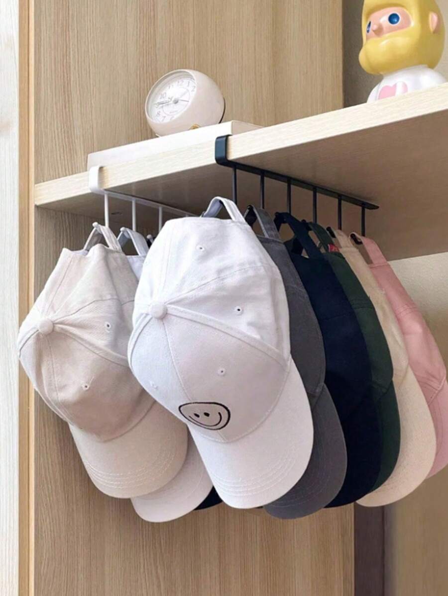 1pc Wall-Mounted Hat Holder Rack With 6 Hooks, Iron Storage Organizer - Portable Over-The-Door Hanger, Suitable For Baseball Caps, Golf Caps Etc. - Multi-Purpose Wardrobe Cabinet Storage Box, Fits All Types And Sizes Of Hats, Great For Closets And Dorm Rooms, Hat Rack Organizer - Multicolor - View 1