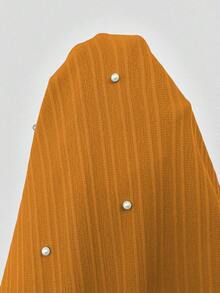 SHEIN Clasi 大码女式纯色领带仿珍珠装饰宽松时尚连衣裙 - 橘色 - 查看 5