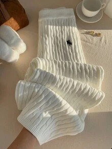 CovetEZ 女式纯色麻花针织休闲宽松毛衣裤 - 白色 - 查看 6