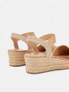 Styleloop 女士波西米亚风格休闲坡跟凉鞋，适合万圣节、圣诞节、秋季 - 杏色 - 查看 4