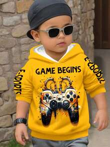 SHEIN 年轻男孩休闲宽松舒适日常酷炫游戏手柄图案印花针织长袖运动衫，适合秋冬季、返校季 - 彩色 - 查看 4