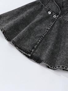 Elladie kids 少女款喇叭下摆长款及膝牛仔外套，水洗黑色牛仔布，复古时尚休闲度假风，百搭大翻领设计，秋冬款