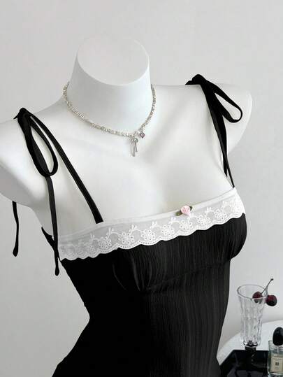 Elamini Spring/Summer Casual Plaid Lace-Up Patchwork Waist Tie Camisole For Women