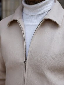 Manfinity CasualCool Herren Langarm Einfarbig Reißverschluss Lässig Mantel, Herbst/Winter