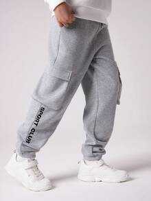SHEIN Pantaloni cargo casual da ragazzo con stampa di lettere e tasche, modello jogger