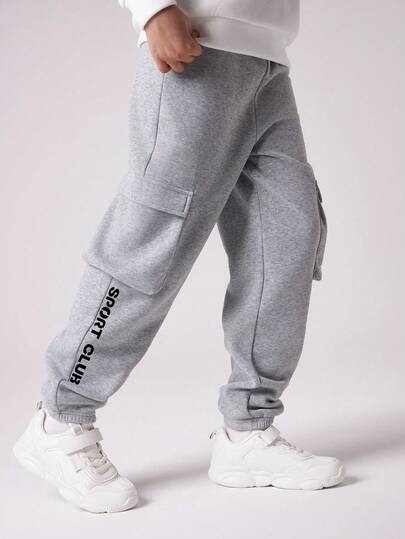 SHEIN Tween Boy Letter Print Cargo Pocket Casual Jogger Pants;Boys Fall Clothes;Boys Winter Clothes,Ensemble Hiver,Winter Clothing,Fall Outfits,Fall Clothing,All Clothes For Kids
