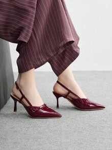 CUCCOO BIZCHIC 勃艮第女士高跟鞋，性感细高跟尖头鞋，适合户外、通勤、派对、宴会 - 酒紅色 - 查看 4