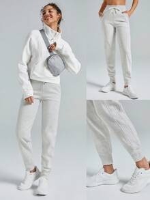 GLOWMODE Cotton-Blend Fleece Regular Fit Adjustable Waist Pocket Joggers Cozy Warm Fall Winter - Grey - View 6