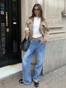 Aloruh Áo khoác dài tay cổ màu tương phản phong cách chuồng trại, áo khoác mùa đông - Cà phê nâu - Xem 7