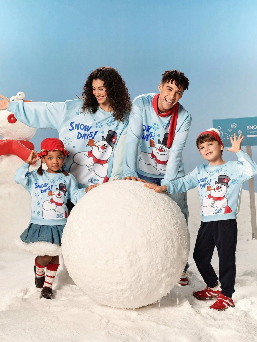 Frosty the Snowman X SHEIN Young Boy Casual Cute Christmas Snowman & Letter Print Dropped Shoulder Loose Pullover Sweatshirt , Autumn/Winter Fall - Multicolor - View 1