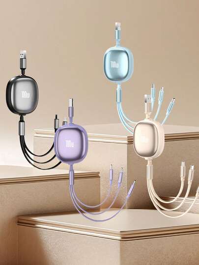 3-in-1 100W Schnellladekabel & einziehbares Ein-auf-Drei Kabel, TPE-Lade- und Datenkabel kompatibel mit iPhone und Serien, hocheffizienzladekabel kompatibel mit iPhone, Android, Kamera, MP3 Universaladapter