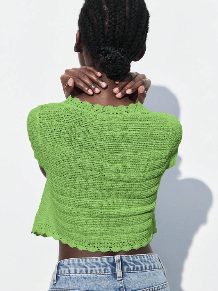 SHEIN Maija 2025 Autumn/Winter Green Lace Trim Front Button Up Cardigan, Knitted Sweater Top, Urban Chic For Commute, Party, Wedding Guest, Vintage Inspired Outerwear