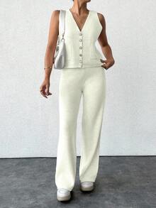 SHEIN Tall Bộ đồ hai mảnh cỡ lớn kèm áo vest và quần - trắng - Xem 6