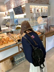 DAZY Women's Embroidered Crew Neck Thermal Lined Long Sleeve Sweatshirt, Autumn/Winter