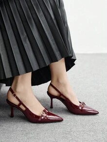 CUCCOO BIZCHIC Giày cao gót mũi nhọn màu đỏ tía dành cho nữ, gợi cảm cho hoạt động ngoài trời, hàng ngày, tiệc tùng, dạ tiệc - Màu Đỏ Sâu - Xem 5
