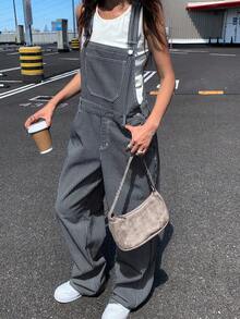 DAZY Women's Casual Everyday Versatile Striped Loose Denim Overalls Fall/Winter Y2k - Blue - View 6