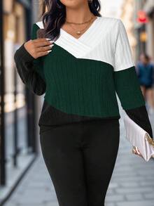 SHEIN Plus Size Color Blocking T-Shirt For Spring And Autumn Graphic Tees Women Tops - Multicolor - View 3