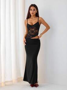 SHEIN PETITE Váy maxi ren đen xuyên thấu gợi cảm cho kỳ nghỉ hè trên bãi biển, thích hợp cho hẹn hò hàng ngày, đi chơi đêm, hộp đêm, tiệc tùng, tụ tập, tiệc cocktail, tiệc hồ bơi, trang phục mùa tựu trường, váy mùa tựu trường, váy ngày lễ váy nữ váy không tay gợi cảm màu trơn cho nữ, váy trắng, váy đi nghỉ - màu đen - Xem 9