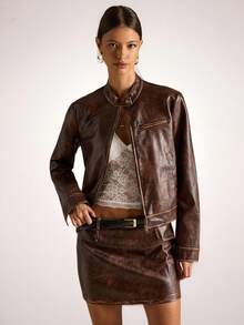 SHEIN BAE Jachetă retro maro la modă pentru femei