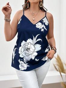 EMERY ROSE Plus Size Camis Bunga Casual - Blue and White - View 3