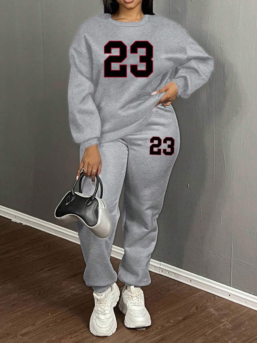 Slaydiva 2pcs/Set Women's Oversized Crew Neck Sweatshirt And Drawstring Waist Casual Sweatpants, Autumn/Winter Y2k Outfit 2 Pieces Lounge Sets Women Two Pieces Set Women Y2k 2 Pieces Set Sweatsuits Sets For Women,Fall