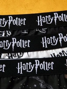 HARRY POTTER X SHEIN 女士舒适时尚全身印花字母带丁字裤 - 黑與白 - 查看 6