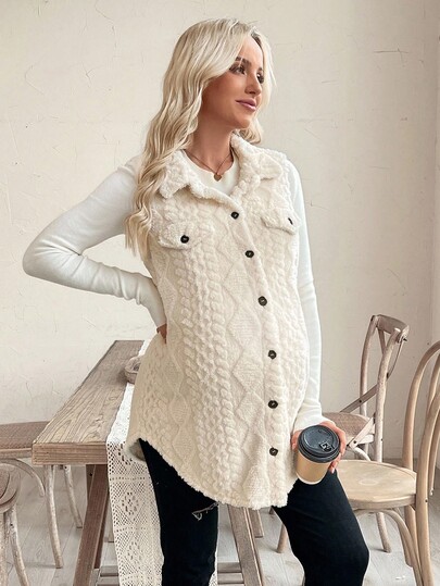 SHEIN Veste de maternité décontractée à boutons, sans manches, avec poches, de couleur unie